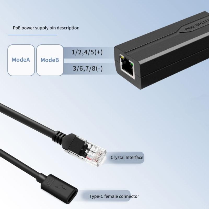 Надежный USB C POE-разветвитель, преобразователи питания POE с интерфейсами USB C, 48 В в 5 В, стабильный выход, энергосбережение
