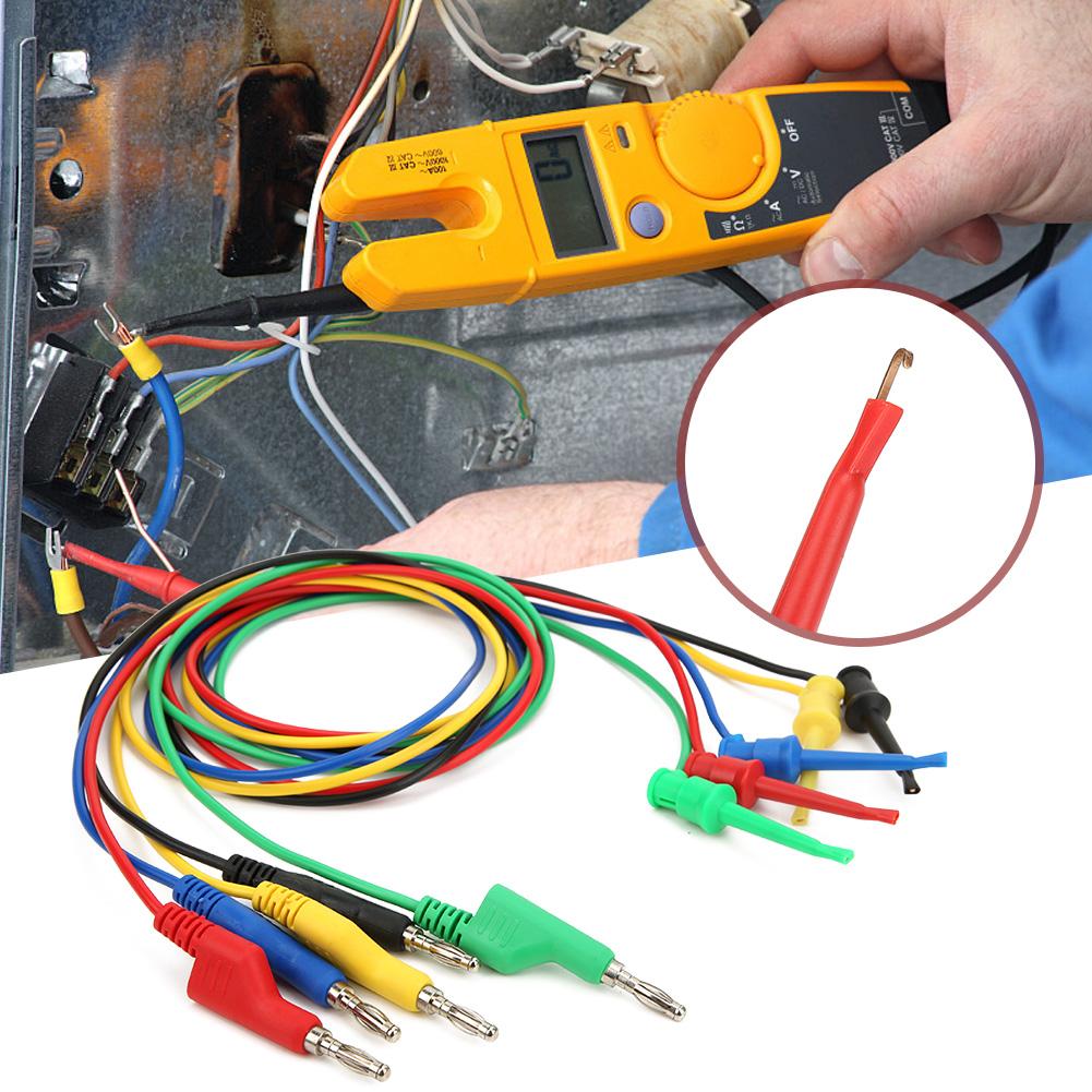 P1045 5Pcs 4mm 1m Stackable Banana Plug To Test Clip Multimeter Test Cable Wire Accessory