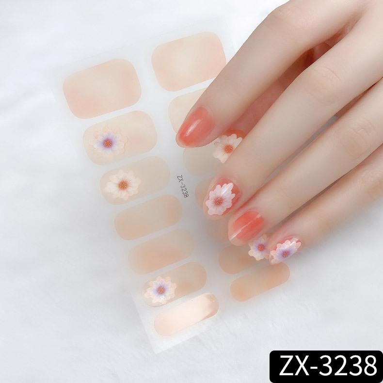 ZX 3D Waterproof No-Cure Gel Nail Wraps, Full Cover Japanese & Korean Style Spring & Summer Nail Stickers, Nail Patch Films