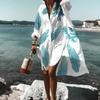 Spring or Summer Chic Ladies's Loose Casual Long Sleeve Shirt Dress Elegant Ladies's Casual White Print Lapel Single Breasted Dress