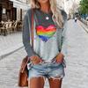 Топы для женщин Rainbow Love Graffiti Print Round Neck Long Sleeve T Shirt Fall Casual Slim Pullover Women's Long Sleeve Top