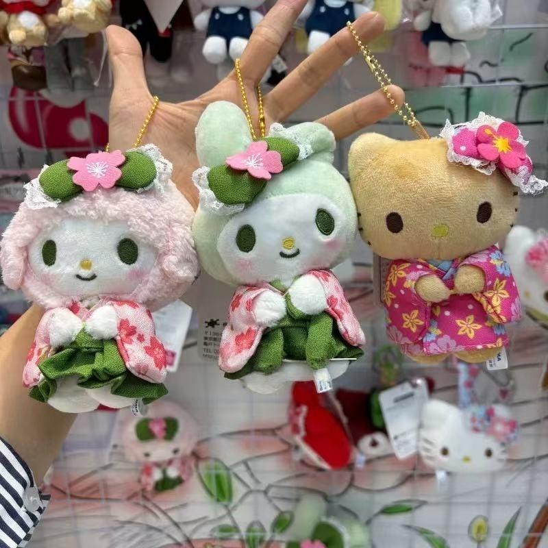12CM green Yukata Series Cartoon matcha Hangyodon Plush Toy Keychain kimono My Sweet Piano Stuffed doll Dark Hello Kitty plushie