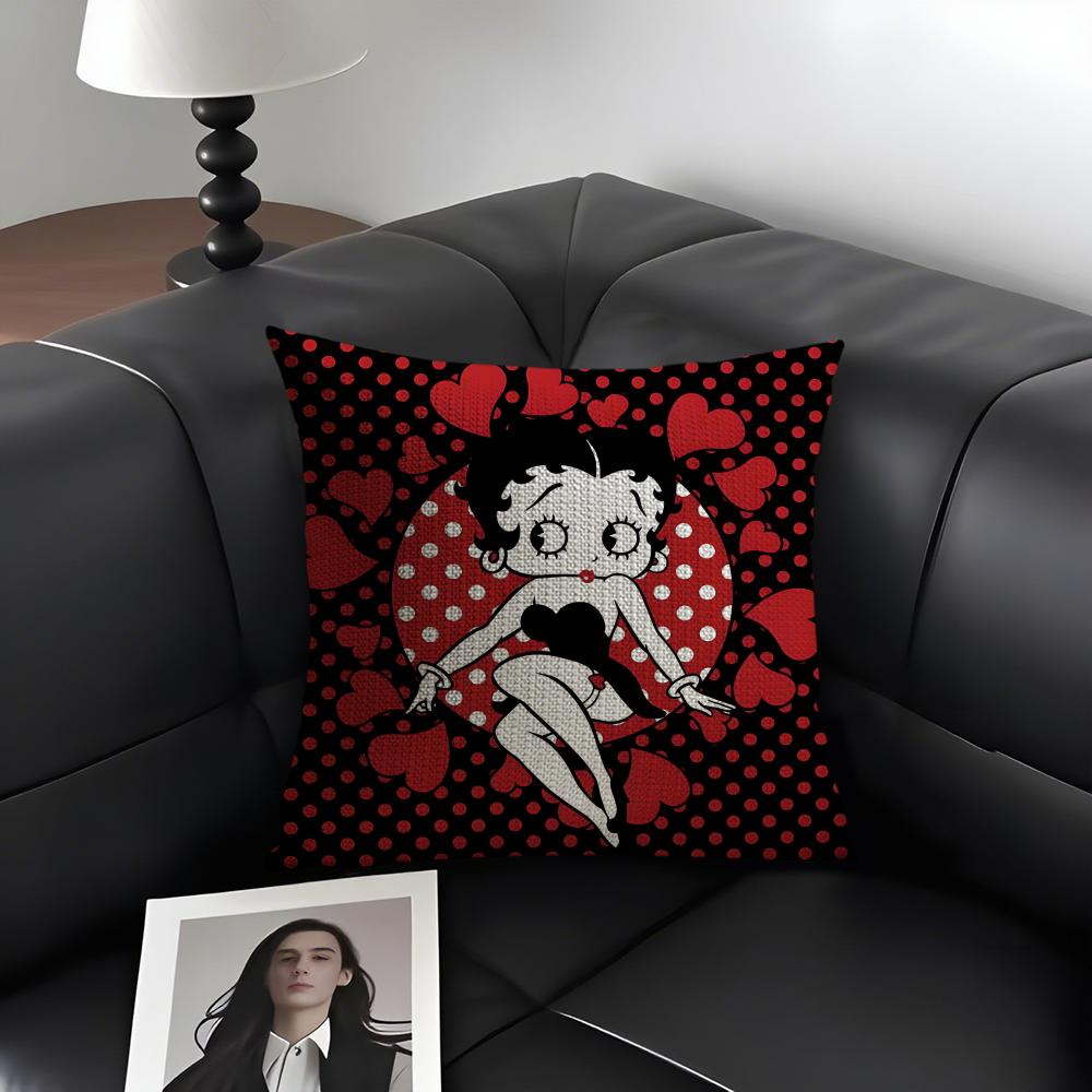 BBetty BoopP Fashion Cushion Cover Natural Linen Organic Fabric DoubleSided Printing Sofa Home Decor Gift Pillow Case