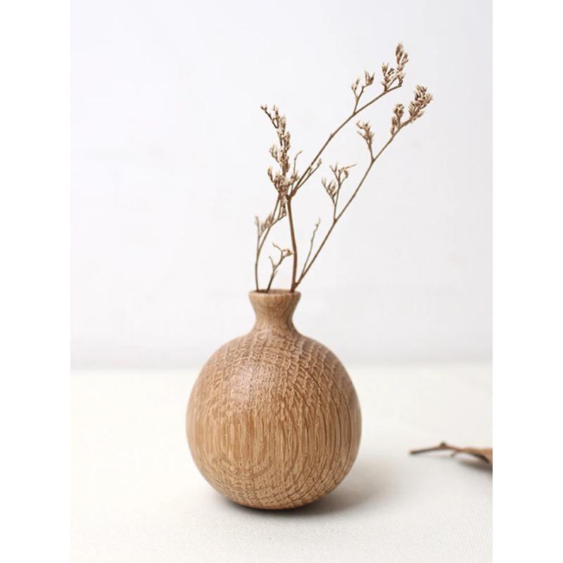 Wooden Flower Vase Natural Solid Wood Plants Flower Pot Art Vases Wedding Home Office Table  Decoration Crafts