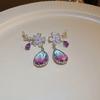 Exquisite Purple Zircon Earrings Rhinestone Women Earrings Water Drop Flower Dangle Earring Anti-allergy Ear Jewelry Brincos K0