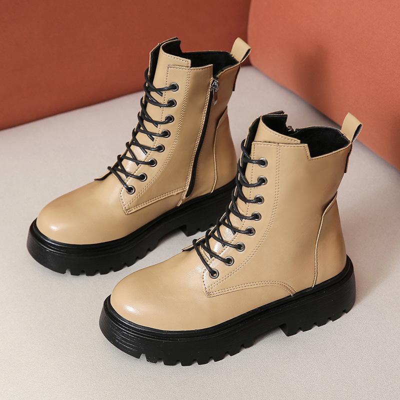 Women's Leather Boots Fashion Outdoor Casual Ankle Boot Lace-up Platform Boot Classic Leather Short Boots Women Motorcycle Boots