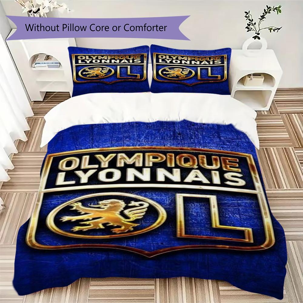 Olympique Lyonnais Pattern Bedding,Quilt Set Quilt Cover Pillowcase Home Birthday Gift(1 * duvet cover + 2 * pillowcase, without core)_lx