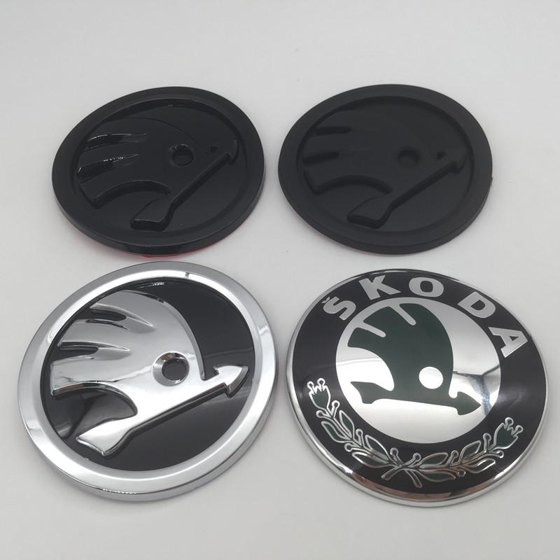 AAABO1 1pcs 3D 90mm 80mm for SKODA Car Front Grille Head Hood Bonnet Emblem Rear Tail Bumper Trunk Sticker Badge Styling Accessories