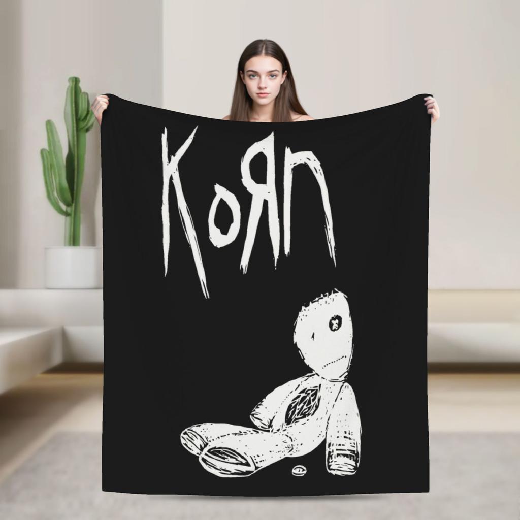 Korn Nu Metal Doll Knitted Fashion Blanket Coral Fleece Graffiti Music Korn Art Lightweight Thin Throw Fashion Blankets Bedspreads Portable