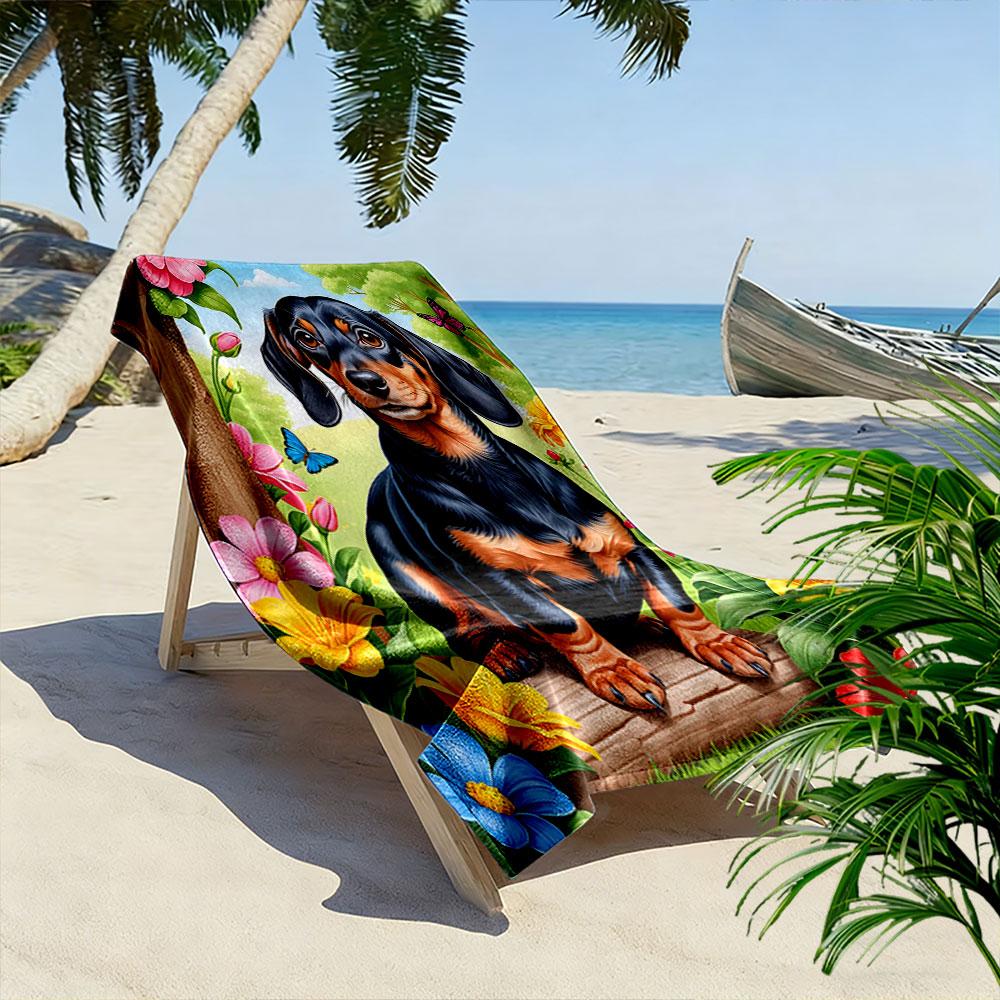 "Dachshund in Flower Garden Design" Patterned beach towel quick dry perfect for travel outdoor sports jogging the beach and swimming