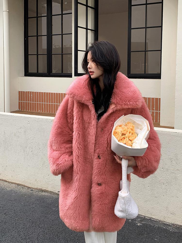 Женское пальто из искусственного меха большого размера, зимняя плюшевая куртка Тедди, плотные теплые пальто с длинными рукавами, женская зимняя верхняя одежда