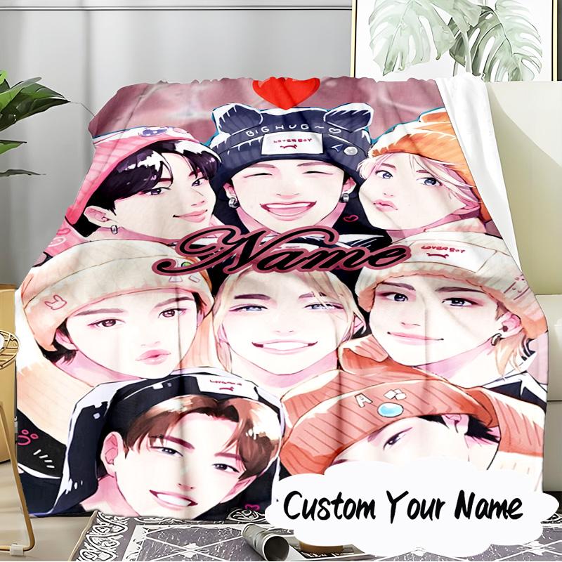 Custom Name K-pop Stars Unite Blanket Ideal Bedding Blanket Perfect for Travel, Camping, Living Rooms, Offices, Sofas, Fan Christmas gift