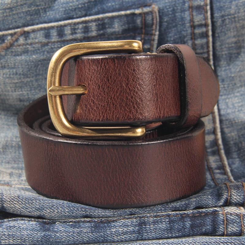 Толстый ремень из коровьей кожи, женский ремень из чистой меди с пуговицами, универсальный повседневный ремень из коровьей кожи для джинсов, высококачественный ремень в стиле ретро для женщин