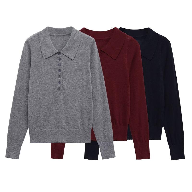 European and American style, new women's fashion, versatile, cross-border export long-sleeve polo collar knitwear