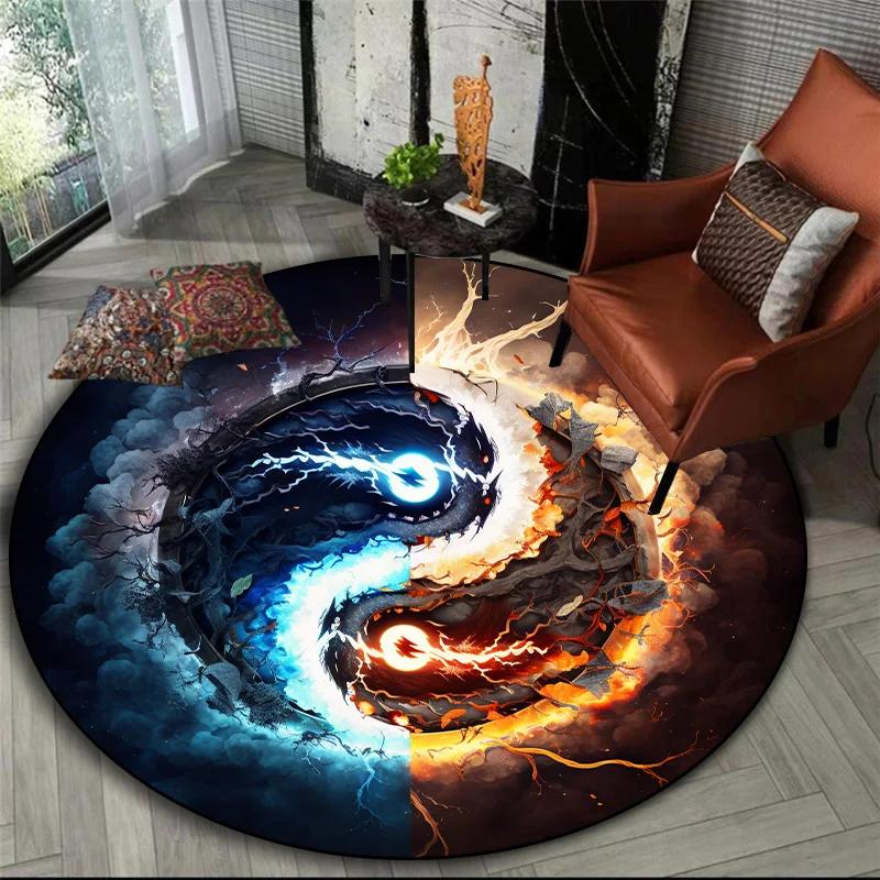 3D printed animal tiger dragon lion tree of life circular carpet computer chair floor mat