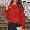 Women Tops Round Neck Lantern Long Sleeve Jumper Tops Loose Fit Glitter Sequins Stretchy Casual Blouse