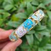 1.4cm Peony Filigree Flower Bangle Wider Women's Hand Bracelet  Gifts for Women Girl