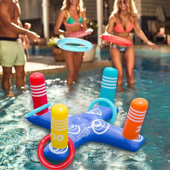 Practical Foldable Good Sealing PVC Multiplayer Throwing Ring Play Toy with 8 Rings Daily Use Toss Game