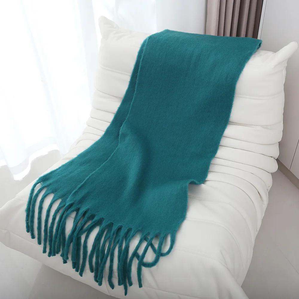 Thickened Extended Solid Color Scarf Women's Autumn Winter Korean Style Angora Student Shoulder Wrap Neck Warmer Pink Macaron