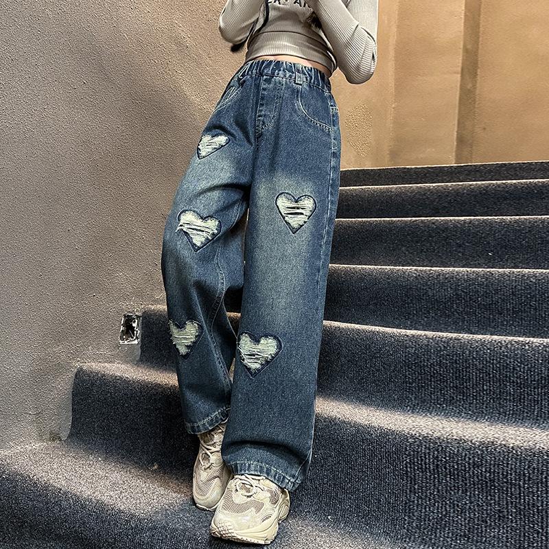 Джинсы для девочек Весна и осень Новые детские прямые брюки Детские брюки Корейские широкие брюки