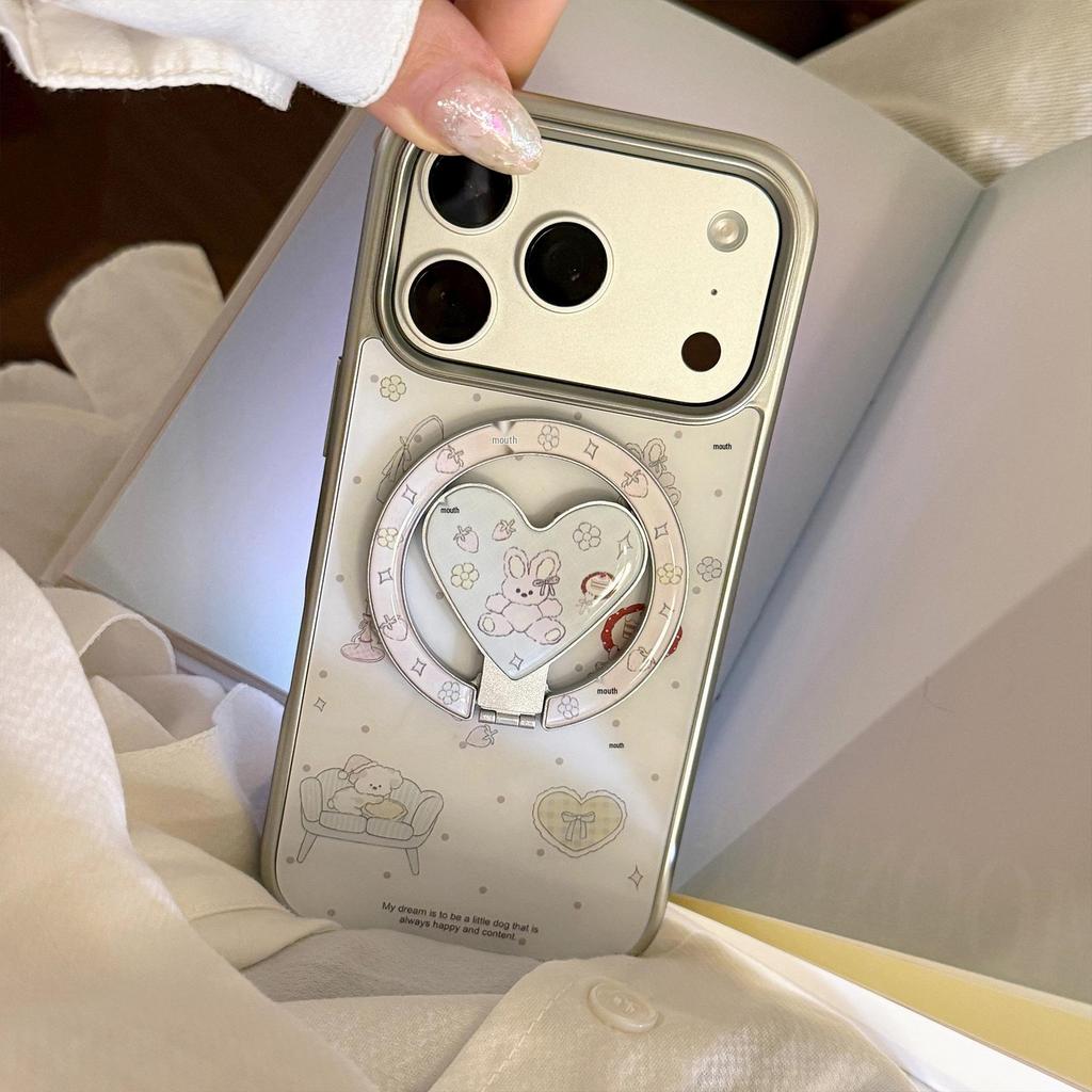 Креативный мультяшный чехол для iPhone 16/15/13 Pro Max: Магнитный кронштейн, Гальваническое покрытие, Корейский дизайн