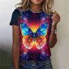 Summer Round Neck Butterfly Pattern 3D Print Top Fashionable Casual Short Sleeved Women's T-shirts