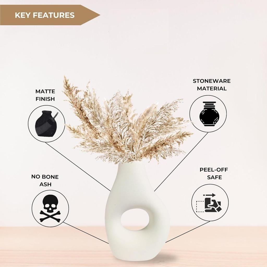 Latest Ceramic 'Uneven Donut Vase' 5 Inch - Set of 1 | Decorative Donut Vase for Dried Flowers and Pampas Grass | Vases for Home Decor,