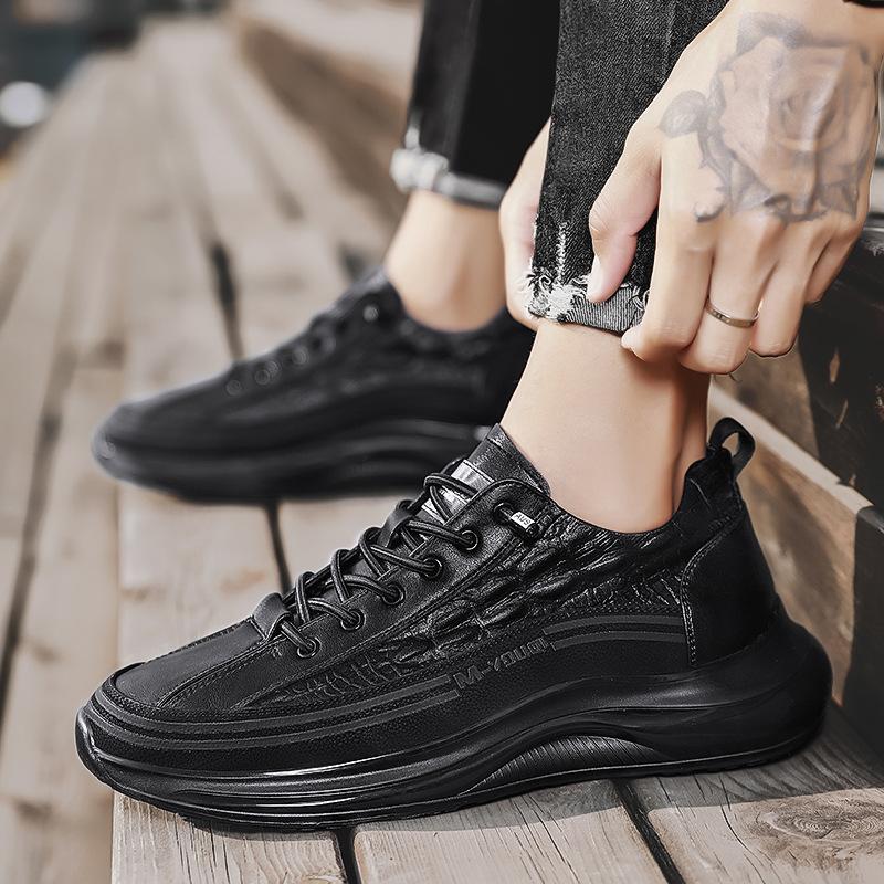 Модная мужская обувь Осень Шнуровка Толстая подошва Противоскользящая Увеличение роста Комфорт 2025 Новая трендовая повседневная обувь Мужская обувь для скейтборда