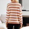 Women's Fashion Lapel Striped Color Long-Sleeved Casual Sweater