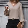 Women's Long Sleeve Solid Color V Neck Shirt Spring Autumn New Elegant Blouses for Women Vintage Tops