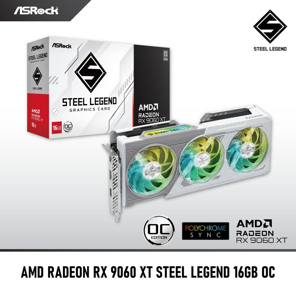 Видеокарта ASRock Steel Legend RX 9060XT 16 ГБ с процессором AMD Radeon RX9060XT SL Модель с гарантией 3 года, (RX9060XT 16ГБ/AX) - Долгосрочный