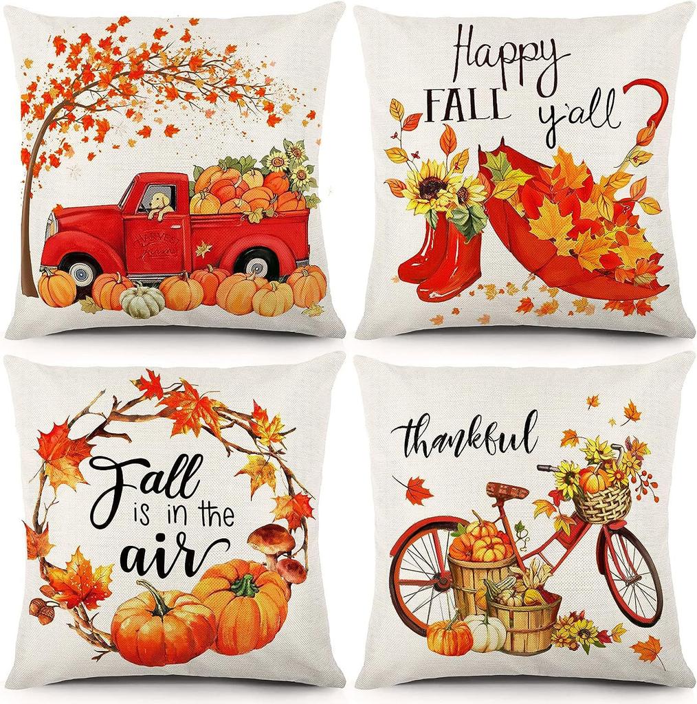 Various Harvest Festival Pumpkin Combination Pillow Covers Set of Four Thanksgiving Decorative Pillow Cushion Covers