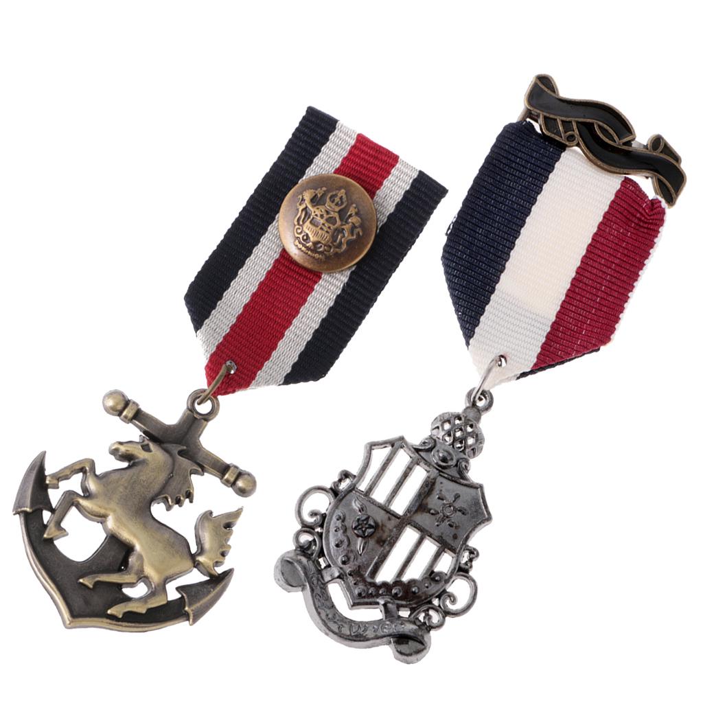 2 Pieces Unisex Vintage Navy Style Suit Medal Brooch Lapel Pin Punk Jewelry