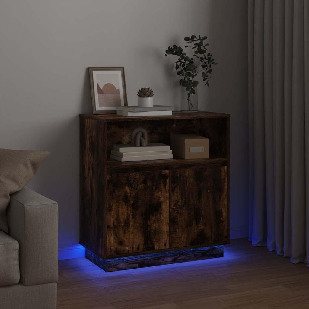 LED Sideboard Smoked Oak 71 x 34.5 x 75 cm Particleboard