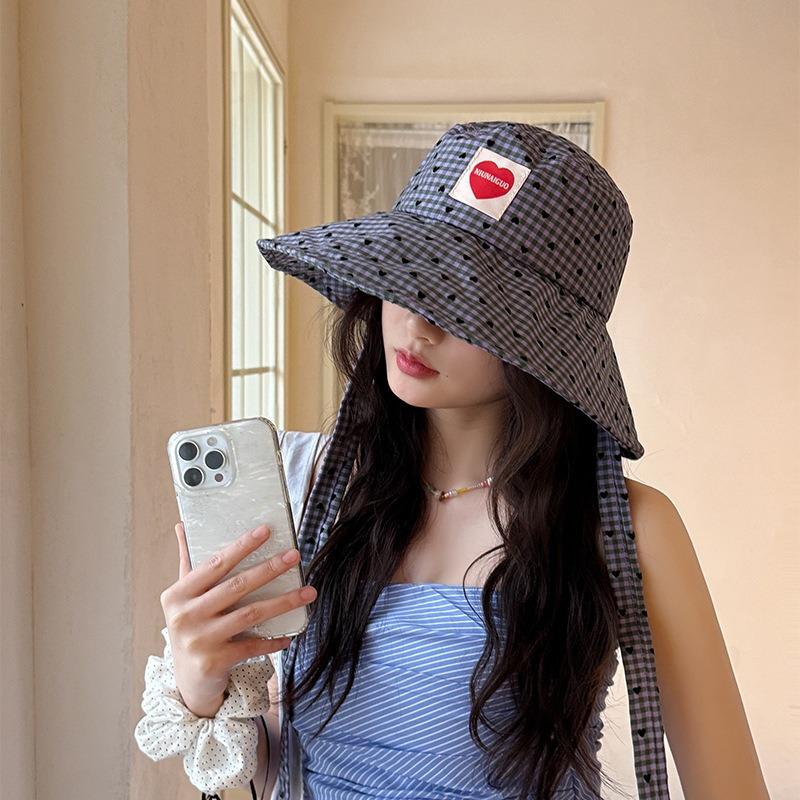 25 New Big Eaves Sunshade Sunscreen Sweet Love Bucket Hat Big Head Circumference Travel Show Washbasin Hat Tide