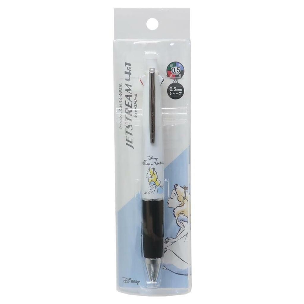 Disney Ballpoint Pen 4 Colors Mechanical Pencil Jet Stream Made In Japan Alice In Wonderland Set Name 0.5 0.5 4&1 (Ballpoint Pen, Sticker)