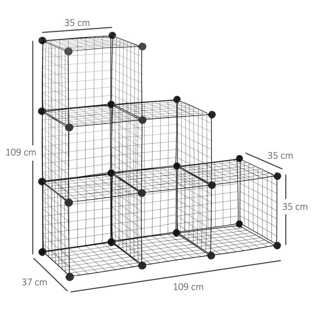Metal Cube Shelf, Adjustable Cube Cabinet for Clothes, Books, Toys, Flexible, 109L x 37W x 109H cm, Black