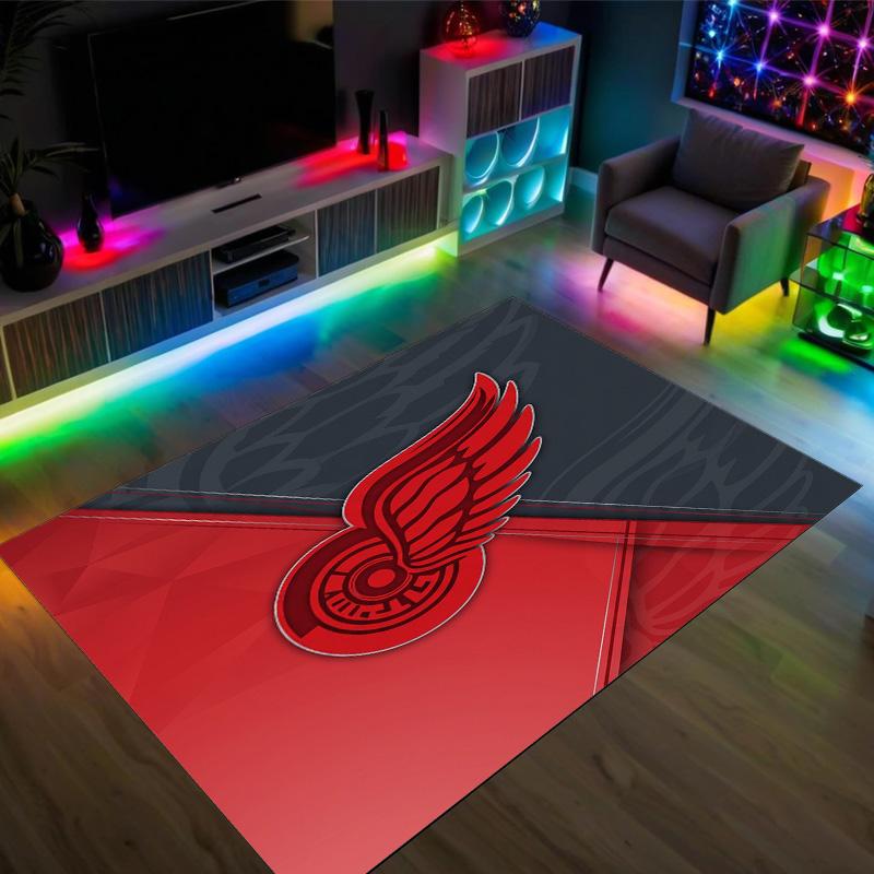 Detroit Red Wings Design Crystal Velvet Carpet Cozy Non?Slip Printed Rug For Bedroom Living Room Entrance