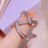 European and American Fashion Copper Plated Rose Gold Micro Set Zircon Chain Interlocking Ring for Women Trendy Ring Accessories