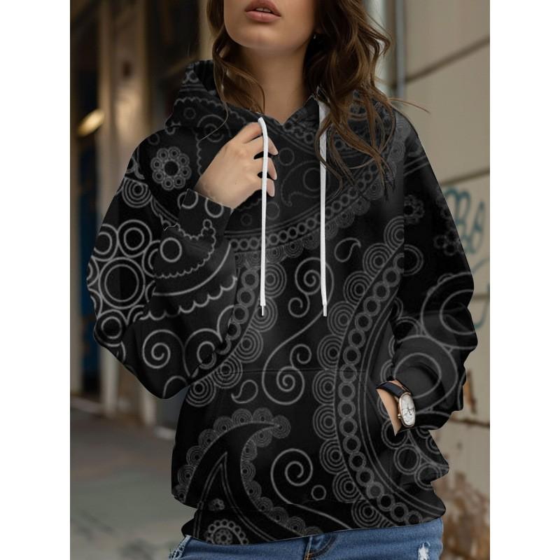 Womens Oversized Hooded Long Sleeve Sweatshirt With Floral Plaid Print Comfortable Breathable Casual Top
