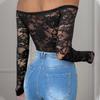 Женский комбинезон с кружевом и лоскутным узором, длинный рукав, черный боди