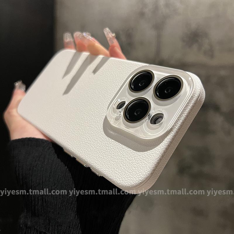 Применимо к iPhone 15 чехол для мобильного телефона с узором из кожи личи Apple 14promax кристальная линза 13 простой однотонный защита