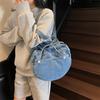 Bow Round Shape Denim Bag For Women Streetwear Fashion Large Capacity Casual Purse