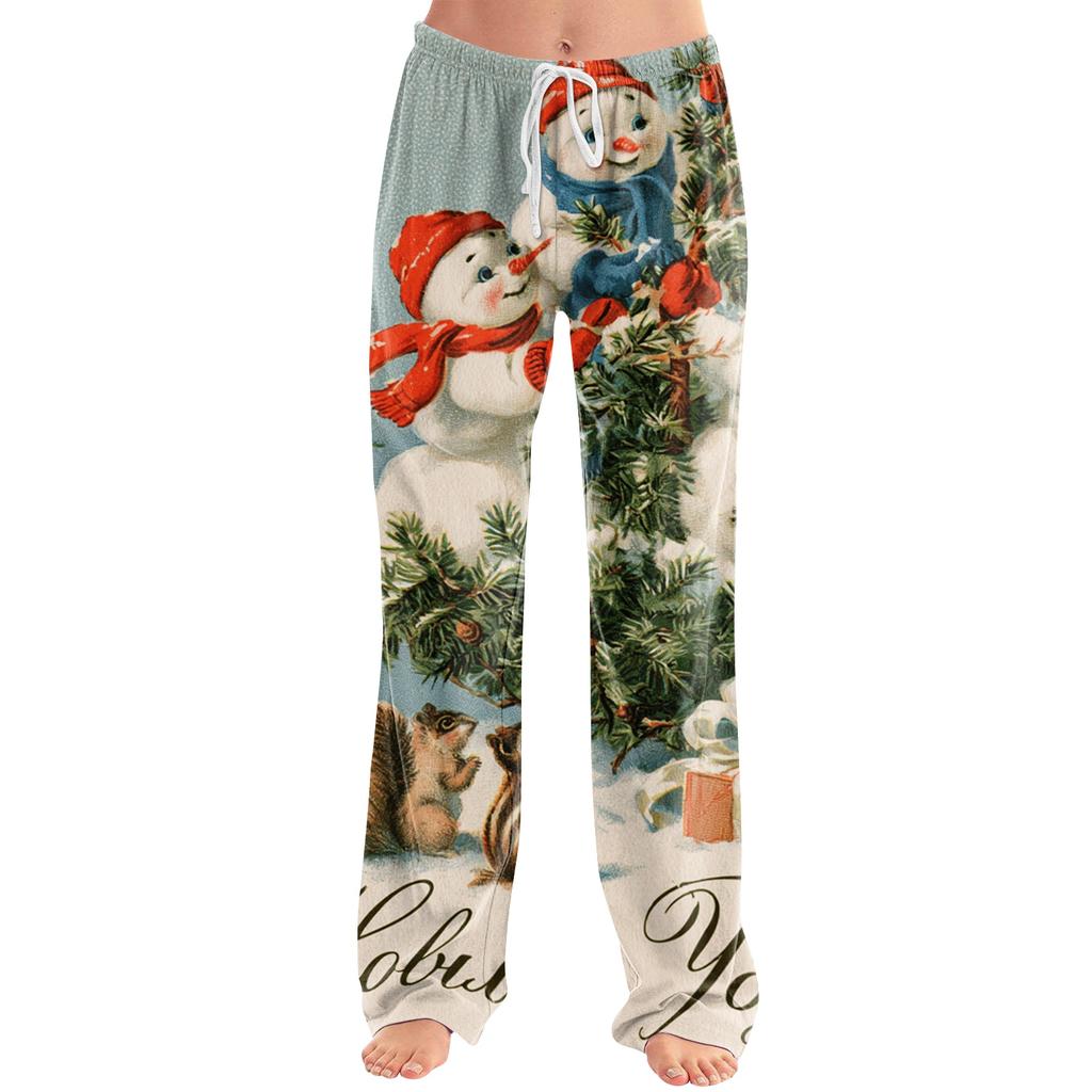 Женские повседневные брюки с рождественским принтом без карманов для праздного отдыха и повседневной носки