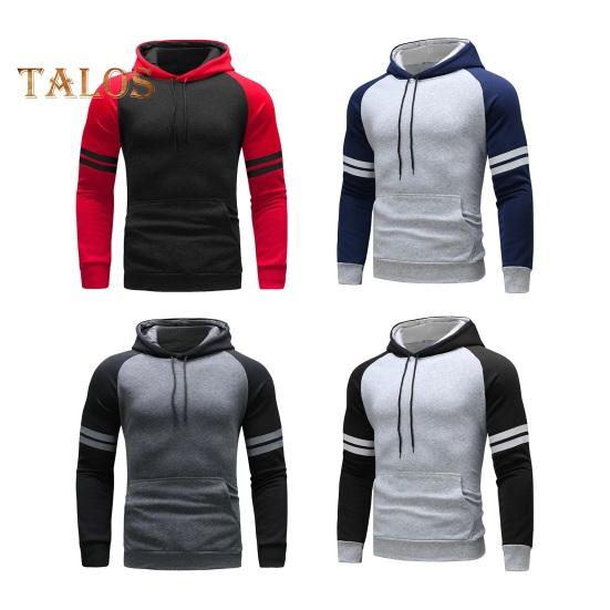 Мужская толстовка с капюшоном на осень-зиму с цветными блоками, длинными рукавами, большим карманом, эластичными манжетами и подолом, тонкая облегающая повседневная одежда, повседневный спортивный топ