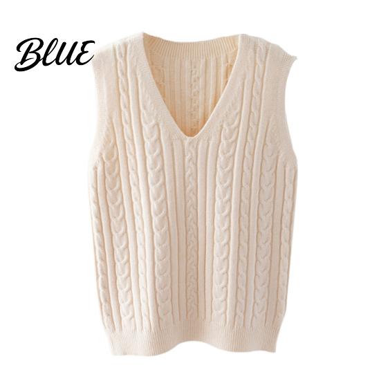 Solid Color V-neck Top Women Knitting Vest V-Neck Sleeveless Twist Texture Pullover Sweater Casual Daily Wear Layered Knit
