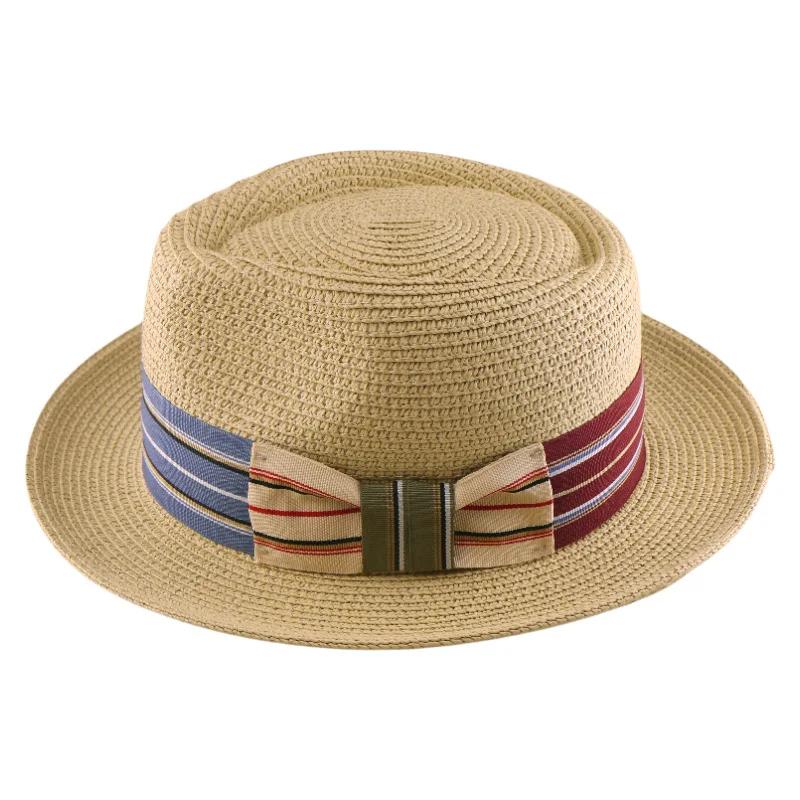 Соломенная шляпа Федора S/S с широкой полосатой лентой, плетеная шляпа от солнца для мужчин и женщин