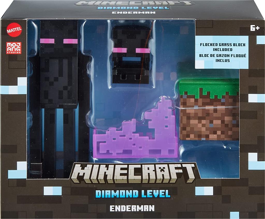 Mattel Minecraft Enderman Diamond Фигурка с аксессуарами Grass Block Enderman Размер 15 см приблизительно. [Элемент]