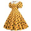 Women Party Dress Vinatge Big Hem Contrast Color Dot Print High Waist Back Zipper Short Bubble Sleeve Doll Collar 50s 60s Prom Wedding Princess Dress