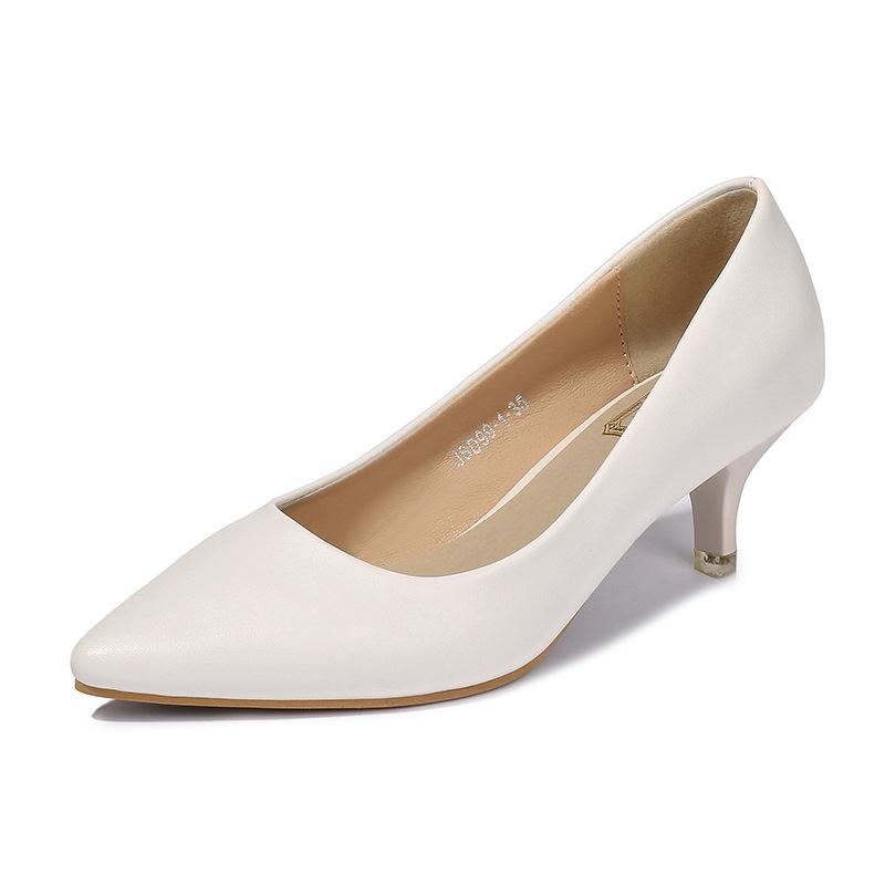 Женские элегантные черные туфли на среднем каблуке, остроносые шпильки, верх из искусственной кожи, резиновая подошва, легкие - размер 35-43